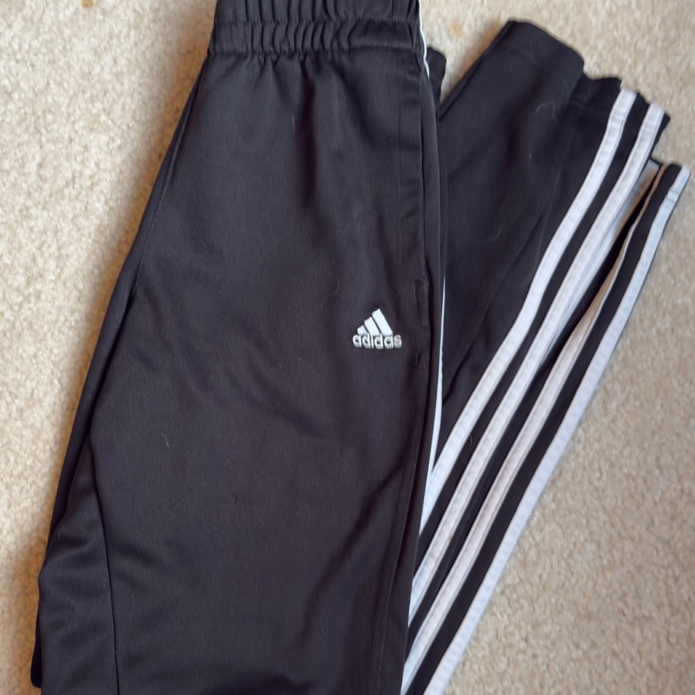 Adidas Kids Black Joggers with White Stripes